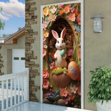 Easter Door Cover Bunny Egg Flower Design 1PC