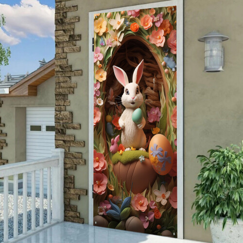 Easter Door Cover Bunny Egg Flower Design 1PC