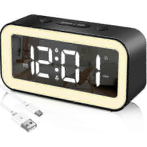 Digital Alarm Clock, Adjustable Brightness Mirror Led Clock (black)_m24