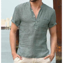 (2XL, green) Summer Cotton Linen Short Sleeve Men's T-shirt S-5xl