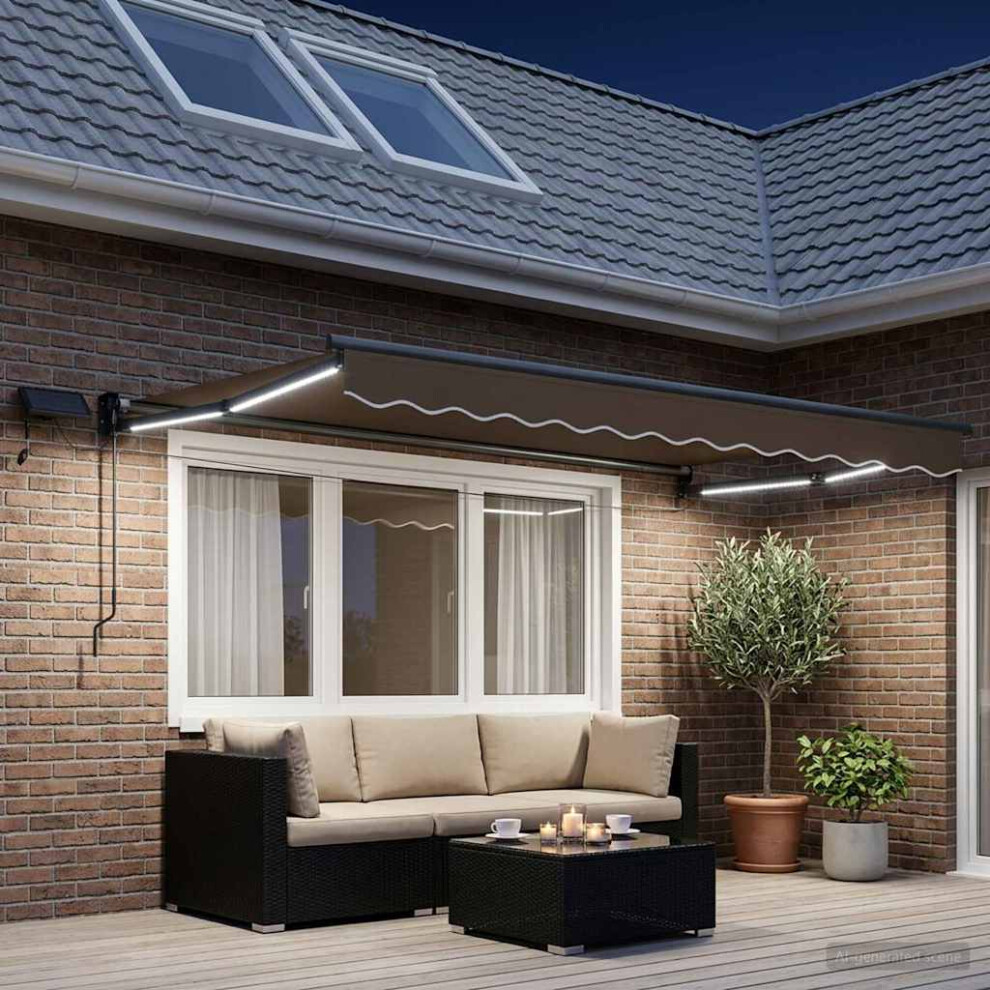 Vidaxl Manual Retractable Awning With Leds Taupe