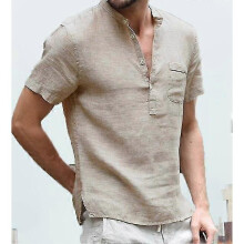 (4XL, Khaki) Summer Cotton Linen Short Sleeve Men's T-shirt S-5xl