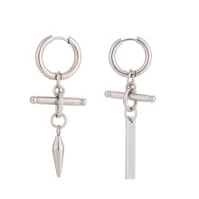 (Silver) Fashion Cross Spike Earrings Hoop Drop Earrings Trendy Metal Ear Cuff for Women Stylish Punk Accessories