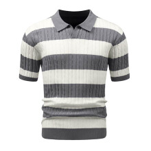HYPESTFIT Men’s Striped Short-Sleeve Polo Shirt Elegant Grey M — men's polo shirt, striped t-shirt, elegant men's shirt