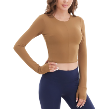 T-shirt de sport Fitness pour Femme Manches Longues Respirant Marron L — sweat d entraînement, vêtements yoga