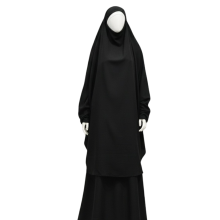 Vestido musulmán de oración de 2 piezas con hiyab Abaya Ramadan Negro — ropa islámica, vestido oración, conjunto hiyab