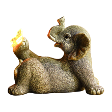 Solar-LED-Gartenlampe Elefantenfigur Grau Harz Skulptur Wetterfest Deko — solarlampe elefant, gartendeko harz