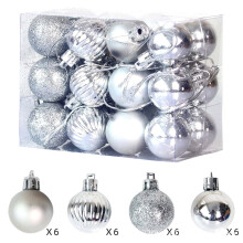 Christmas Ball Ornaments 24K Shatterproof 30mm Silver Set