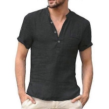 (3XL, black) Summer Cotton Linen Short Sleeve Men's T-shirt S-5xl