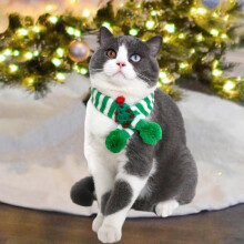 (green xmas tree) Pet Christmas Scarf, Dog Christmas Outfit, Kitten Pet Knitted Scarf, Winter Neck