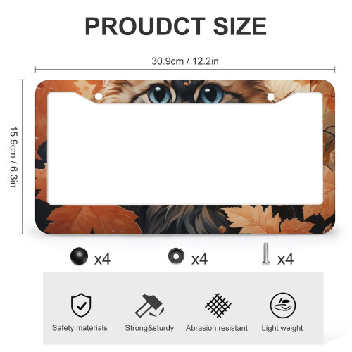 Cat and Maple Leaves License Plate Frames Aluminum 2-Pack 2