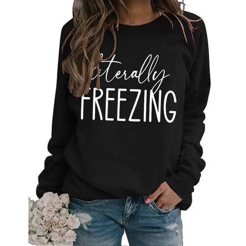 Round Neck Long Sleeve Pullover Solid Color Casual Loose Polyester Fiber Sweatshirt for Women
