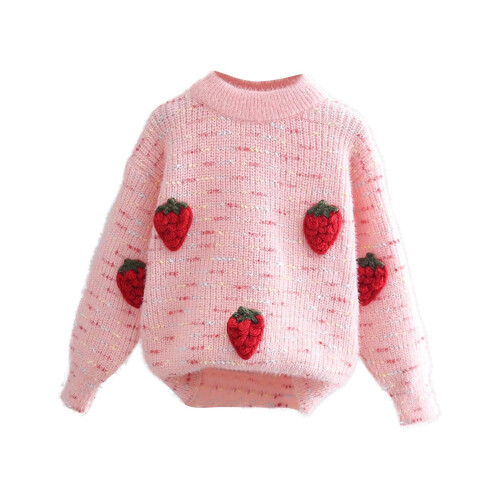 Pink Strawberry Embroidery Turtleneck Sweater 1T Soft Cotton 1