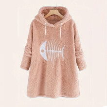 Women's Pink Plus Size Hoodie Fluffy Fleece Pullover
