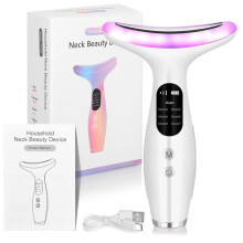 (White) 7-Color Light Neck Massager Microcurrent Lifting Tightening Facial Skin Care Device Home Use Gift