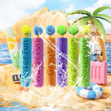 (5pc) EVA Foam Straight Tube High Pressure Water Cannon, Pull and Pump Summer Beach Water Toy for Outdoor Kids Play