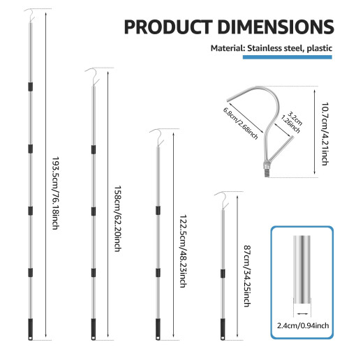 Adjustable Clothes Hook Pole 34 to 76 inches Lightweight 1
