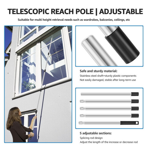 Adjustable Clothes Hook Pole 34 to 76 inches Lightweight 2