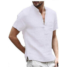 (5XL, White) Summer Cotton Linen Short Sleeve Men's T-shirt S-5xl