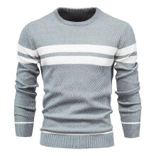 (XL, light blue) Mens Striped Pullover Sweater Crewneck Contrast Fine Knitted Tops Brown/light Blue