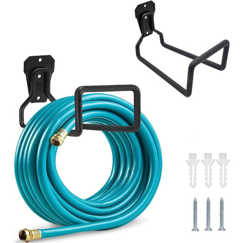 Wall-Mount Garden Hose Holder Metal 2 Pack Black