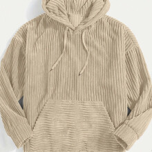 (UK 46-48, Beige) For Men Vintage Corduroy Men's Casual Pullover Hooded Sweatshirt With Kangaroo Pocket Streetwear For Winter Fall As Gifts