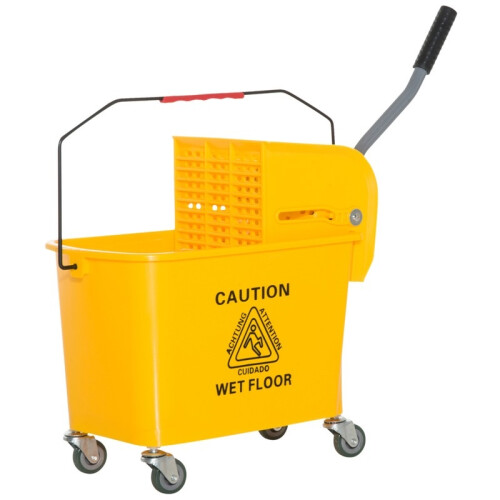 Secchio per mocio da 20 litri con strizzatore, ruote e manico, in plastica, giallo 1