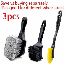Set of 3 Heavy-Duty Tire and Rim Cleaning Brushes, Durable PP Bristles with Ergonomic Grip for Automotive Detailing