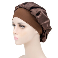 Sleep Hat Wide Elastic Satin Bonnet for Women Brown One Size