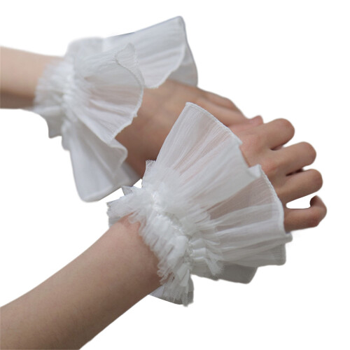 False Wristband for Bride Decorative Sleeves Flared Wrist-White