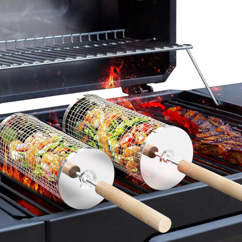 Rolling Grill Basket 304 Stainless Steel 2-Pack