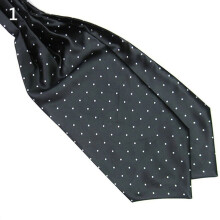 Men's Ascot Tie Silk Blend Black Polka Dot Scarf