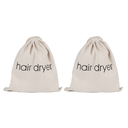 Hair Dryer Storage Bags Beige Drawstring 2 Pack