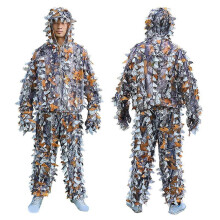 3D Ghillie Suit Orange Leaves Bionic Camo Tactical Hooded