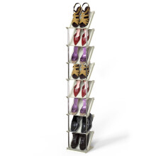 Sloping Narrow Shoe Rack Beige 8-Tier Free-Standing