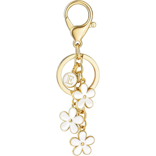 Keychain with White Pink Flower Charms 1 Piece