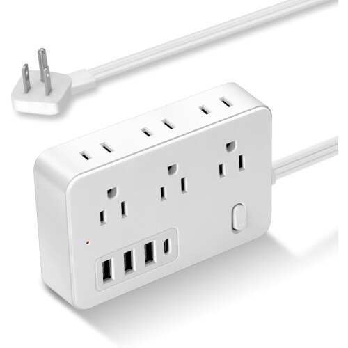 Flat Surge Protector Power Strip 6 AC 4 USB 1700J