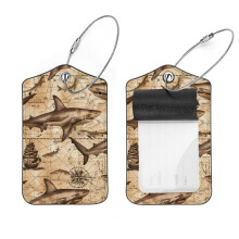 Sharks Vintage Map Luggage Tags Stainless Steel Loop 2 Pack
