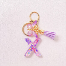 Purple X Initial Keychain for Women Tassel Design