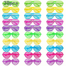 30 Pcs Neon Retro Sunglasses, Square & Heart Shapes, Vibrant Plastic Glasses for Party Decorations, Photography Booth Props
