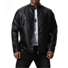 (M, Black) Allthemen Mens Classic Stand Collar Zipper Motorcycle Leather Jacket