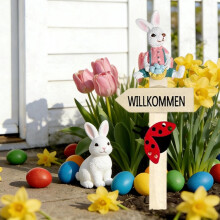 Easter Wooden Rabbit Yard Stake Garden Decor with Egg