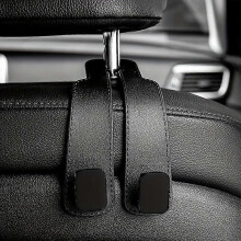(1 PC, Black) Car Headrest Hooks, Heavy Duty Faux Leather Seat Organizer with Magnetic Buckle, Hanging Hooks for Bags Purses Coats