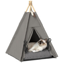 Tenda teepee per animali domestici con cuscino, cuccia per gatti e letto per cani, grigia