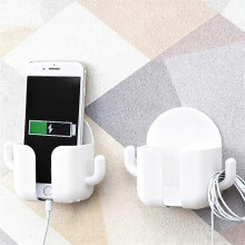 No-Drill Adhesive Wall Mounts 2-Pack, White Plastic Multi-Purpose Storage Shelves for Phones and Accessories, Ideal for Bedroom Living Room Kitchen Ba