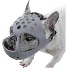 (L, Grey) Short Snout Dog Muzzle,soft Silicone Adjustable Breathable Bulldog Muzzle For French Bulldog Shih Tzu And Pug For Biting Chewing Training