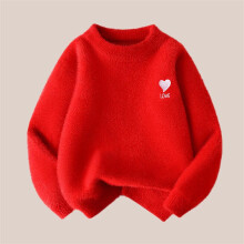 Red Girls Sweater Cotton Round Neck 5 Years Heart LOVE