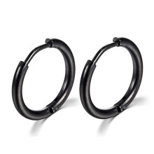 (12mm, Black) Thin Circle Ear Stud With Colorful/solid-color Elegant Stylish Dangler Jewelry For Women Men Unisex - Ya