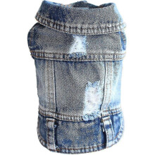 (XS) Dog Jean Jacket, Blue Puppy Denim T-shirt, Machine Washable Dog Clothes, Comfort And Cool Apparel -
