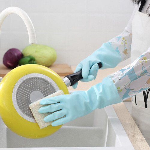 Rubber Latex Waterproof Gloves Flock Lined Embossed Palm 2